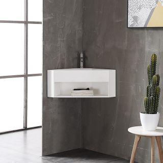 Подвесная тумба с раковиной ABBER Stein AS2653 угловая 50см белый матовый